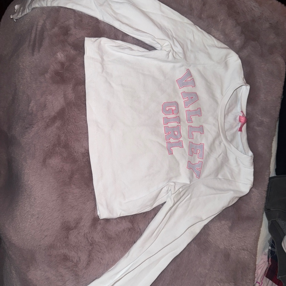 Valleygirl Kids Long Sleeve Top in White with Pink Accents